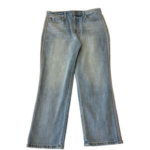 Talbots Womens Modern Ankle Jeans 12 Blue Distressed Side Stripe